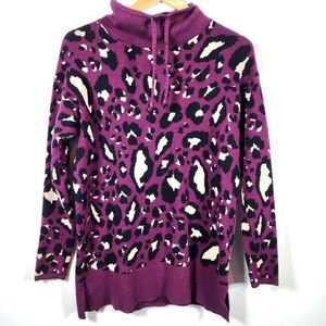 Lou & Grey Purple Leopard Print Drawstring High Neck Sweater Size Small